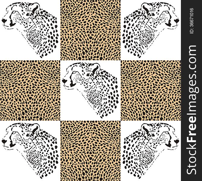 Illustration of a cheetahs head and cheetahs fur. Illustration of a cheetahs head and cheetahs fur