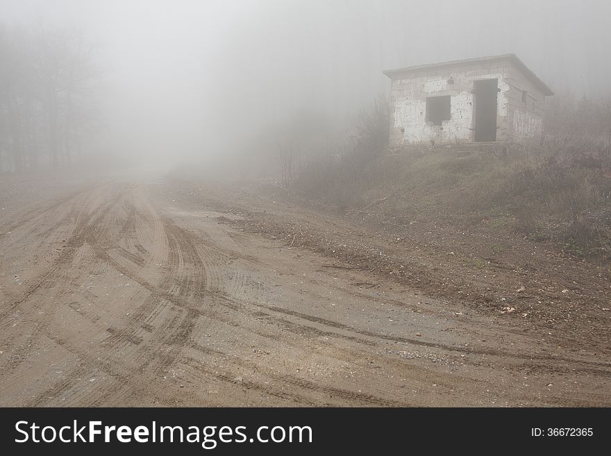 A road in the fog