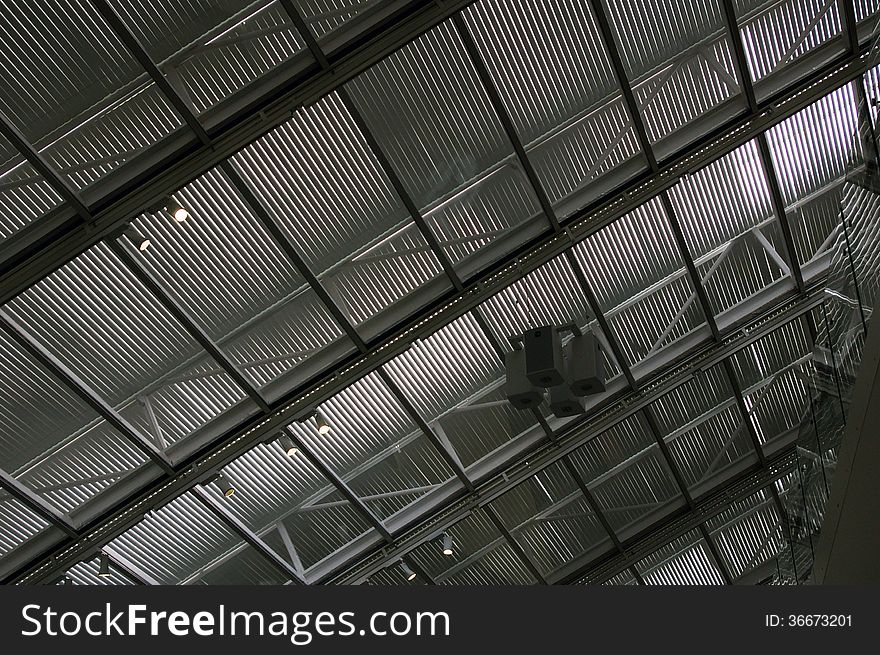 Roofing warehouse interior view, grey and white. Roofing warehouse interior view, grey and white.