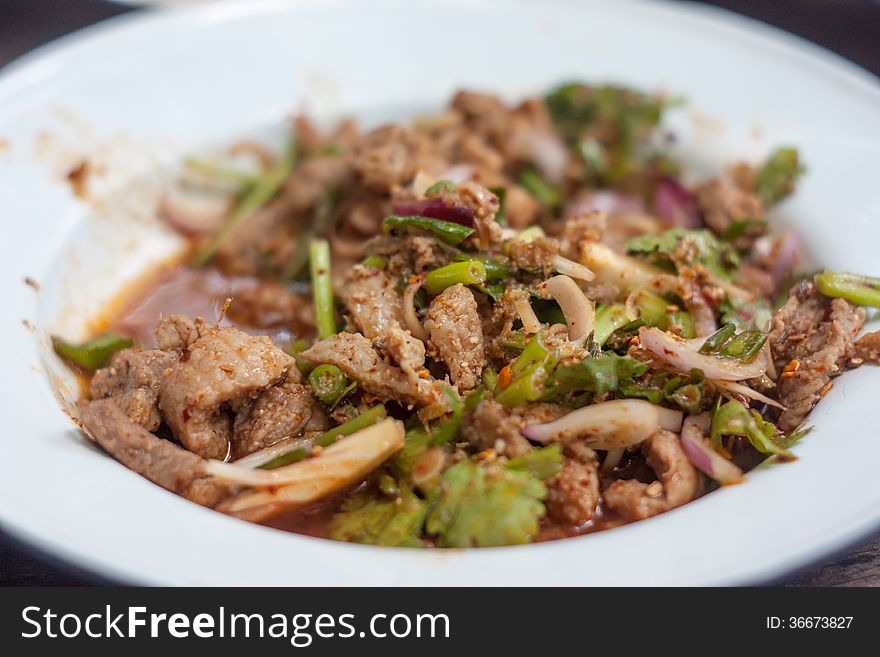 Spicy Thai food Larb, pork