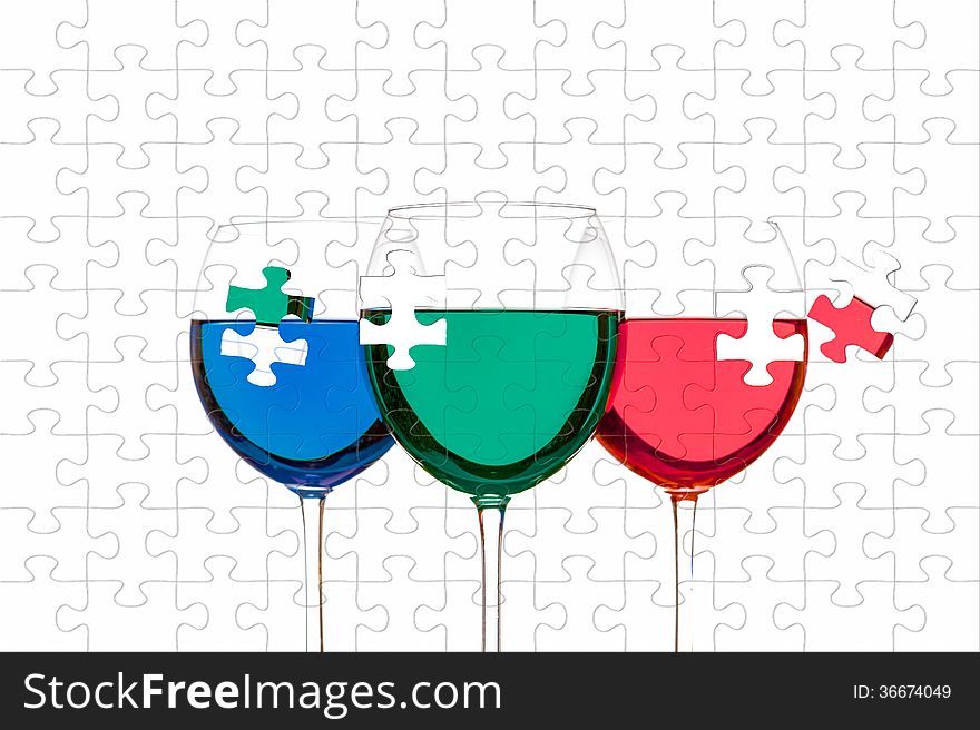 Colorful drinks in wine glasses