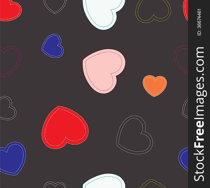 Pattern with colorful hearts on dark grey background