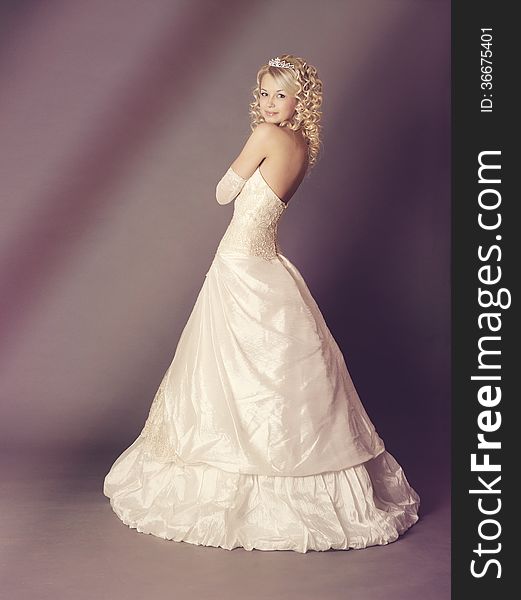 Bride Over Gray Background, Studio Shot.