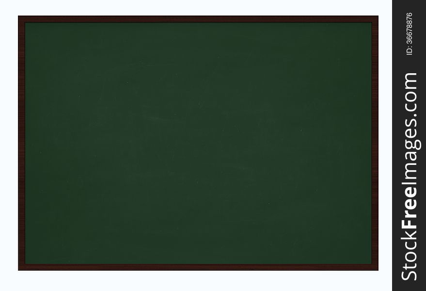 Empty blank green chalkboard with wooden frame on white