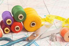 Old Scissors And Vintage Thread Spools Stock Photo Old Scissors And Vintage Thread Spools Stock Photo