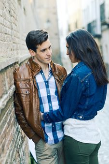 Cheerful Young Couple On A City Street Royalty Free Stock Photo Cheerful Young Couple On A City Street Royalty Free Stock Photo