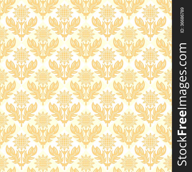 Seamless plain pattern with stylized yellow sunflowers. Seamless plain pattern with stylized yellow sunflowers