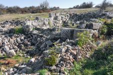 Ruins Of Of An Ancient Fortress On A Plateau Mangup Kale. Ukraine, Crimea Stock Photos