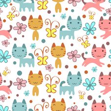 Seamless Pattern With Cute Kittens Stock Images Seamless Pattern With Cute Kittens Stock Images