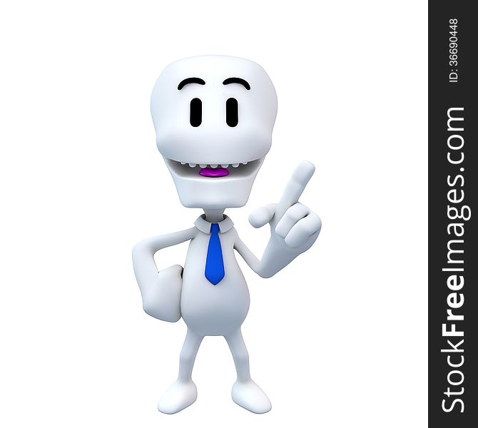 3d render of white character with tie explaining concept, idea. with clipping mask. 3d render of white character with tie explaining concept, idea. with clipping mask