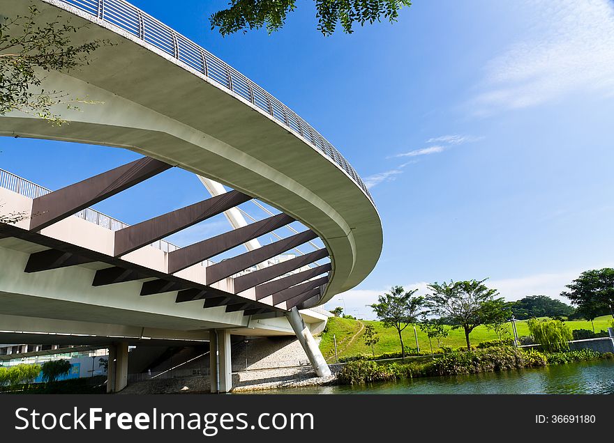 Modern bridge with route for cyclist and pedestrian in Singapore. Modern bridge with route for cyclist and pedestrian in Singapore