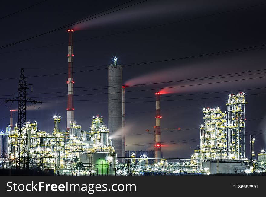 Oil refinery at night