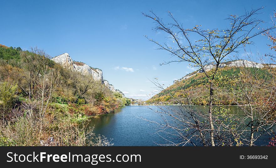 Small lake between mountain range Mangup Kale. Small lake between mountain range Mangup Kale