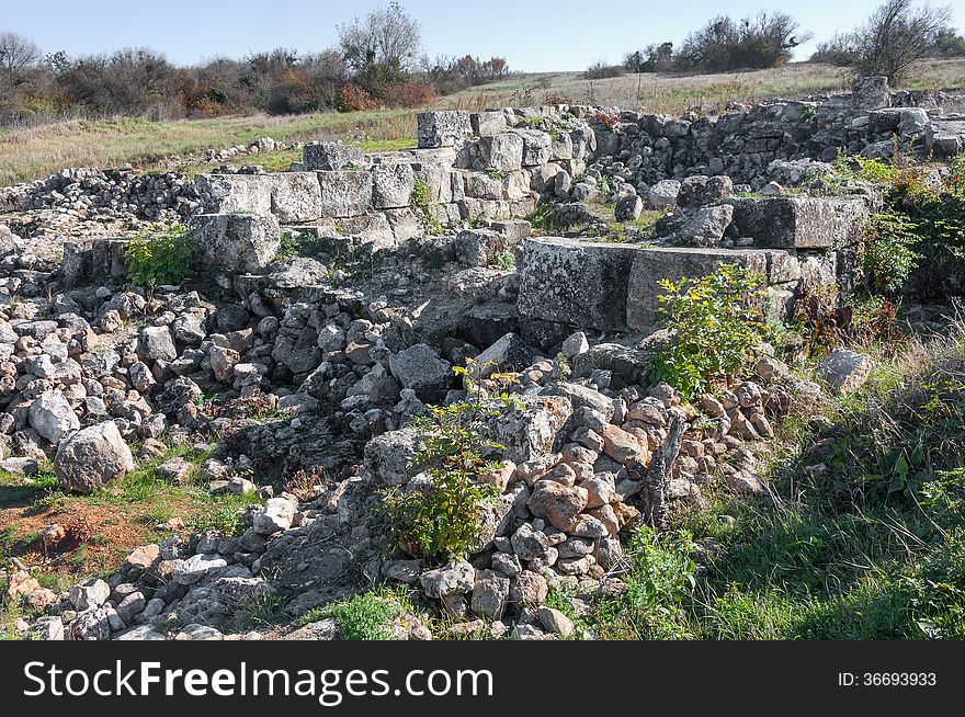 Ruins Of Of An Ancient Fortress On A Plateau Mangup Kale. Ukraine, Crimea