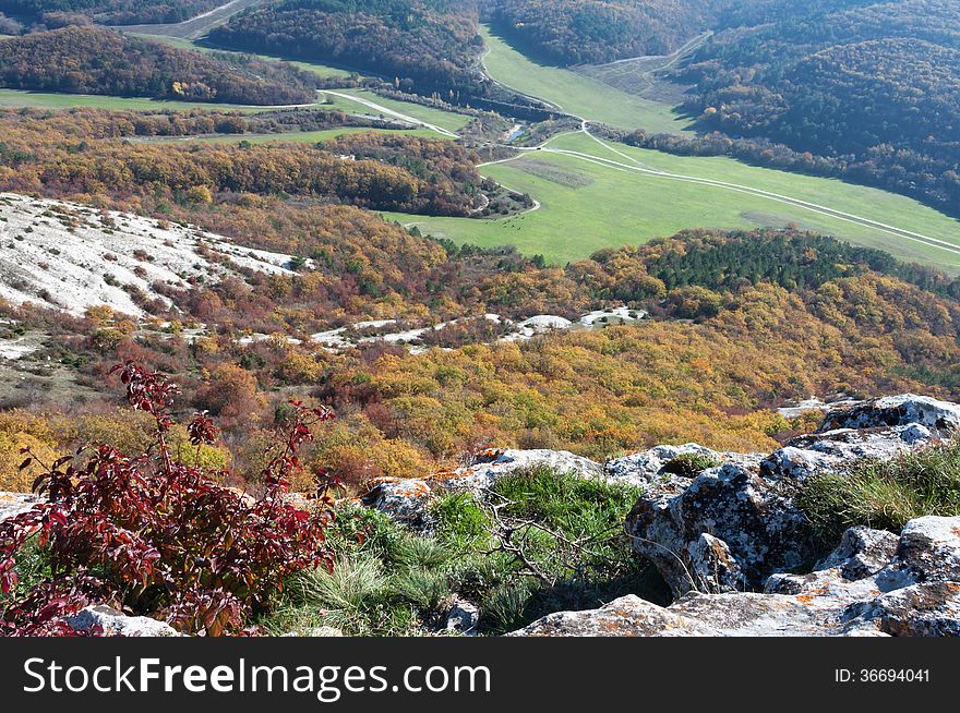 Panorama of a mountain plateau Mangup Kale. Ukraine, the Crimean peninsula