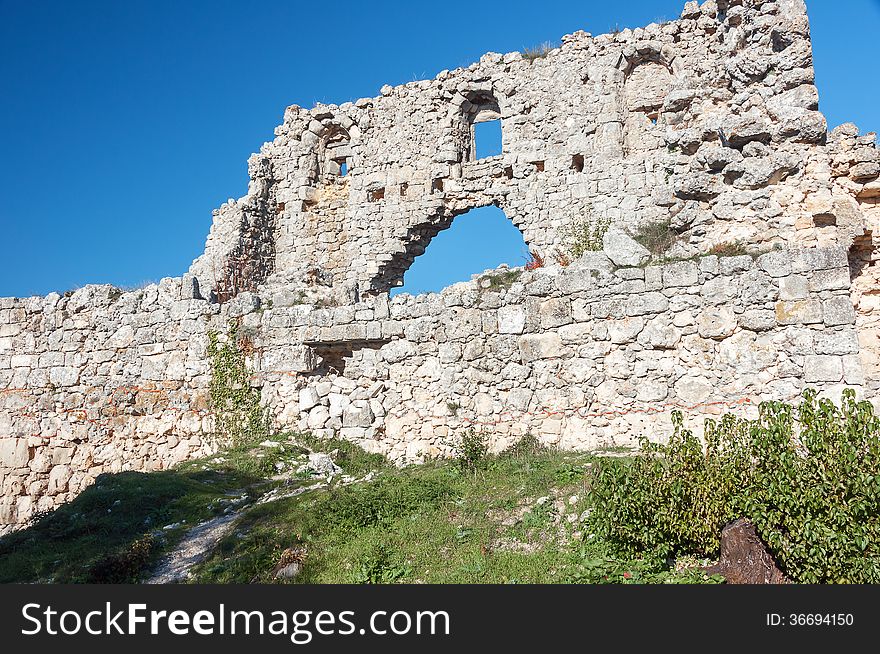 Ruins Of Of An Ancient Fortress On A Plateau Mangup Kale. Ukraine, Crimea