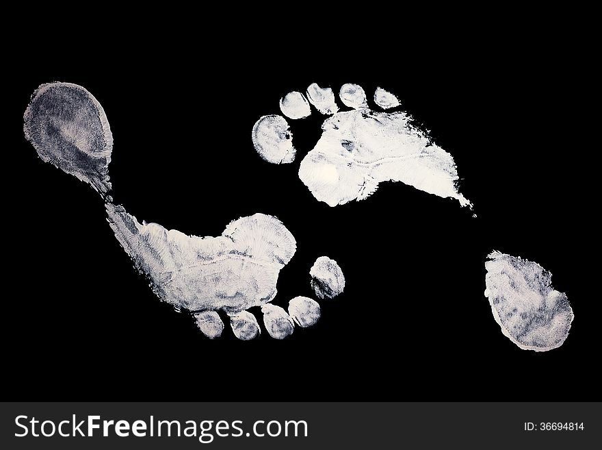 Detail print of the white foot on black background. Detail print of the white foot on black background