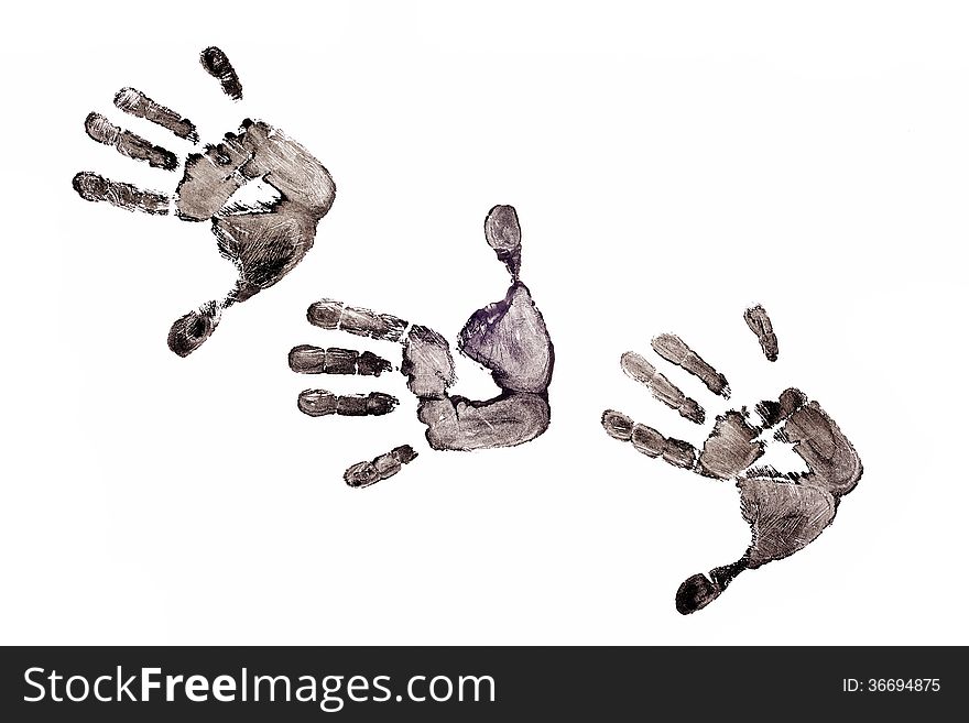 Detail print of the black hand on white background. Detail print of the black hand on white background