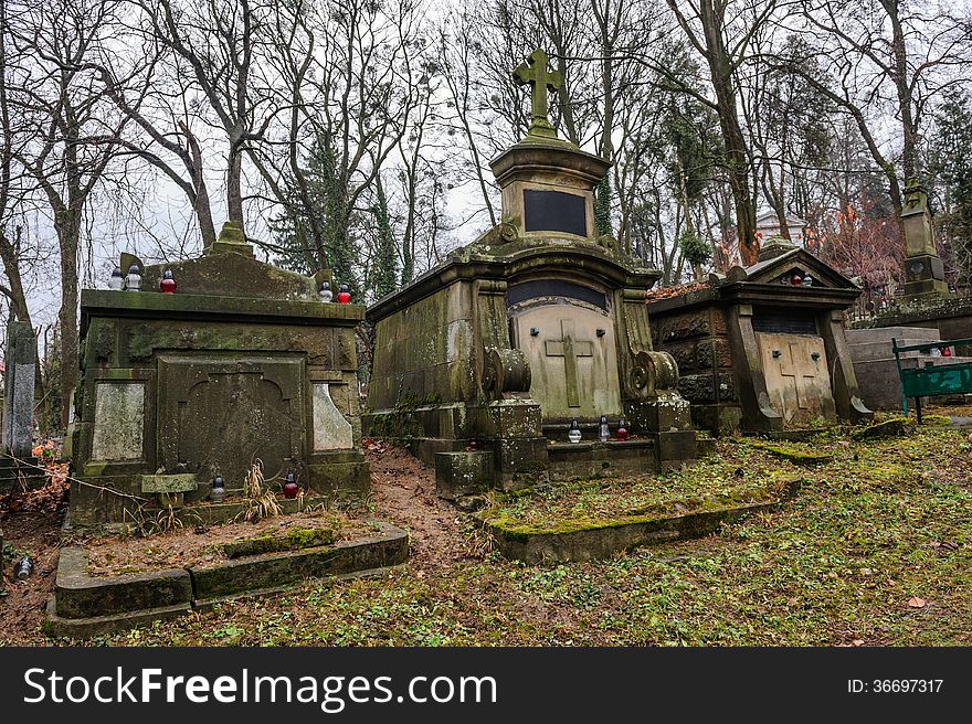 Old tombs at Lychakiv cemetery, Lviv, Ukraine. Old tombs at Lychakiv cemetery, Lviv, Ukraine