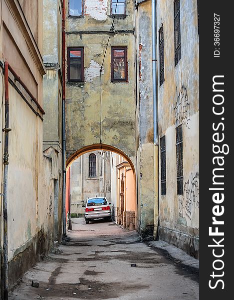 View through the gateway in old city of Lviv, Ukraine. View through the gateway in old city of Lviv, Ukraine