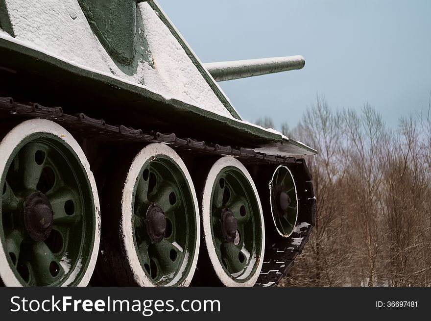 Tank moving through the snows , winter way of driving concept, outdoor shot. Tank moving through the snows , winter way of driving concept, outdoor shot