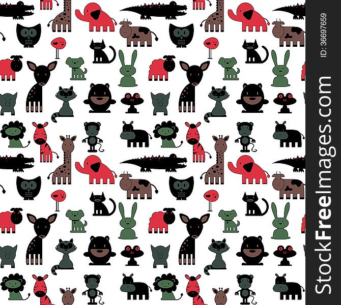 Seamless pattern with cute various colorful animals