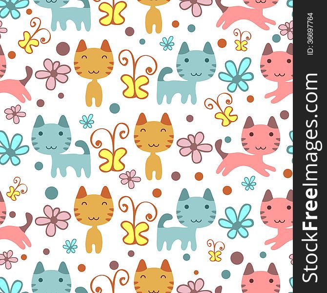 Seamless Pattern With Cute Kittens