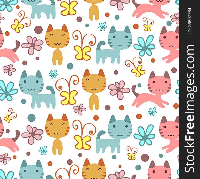 Seamless pattern with cute colorful kittens. Seamless pattern with cute colorful kittens