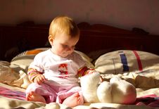 Little Girl Play With Wite Bear Stock Photography Little Girl Play With Wite Bear Stock Photography