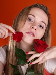 Girl With Red Rose Royalty Free Stock Photo