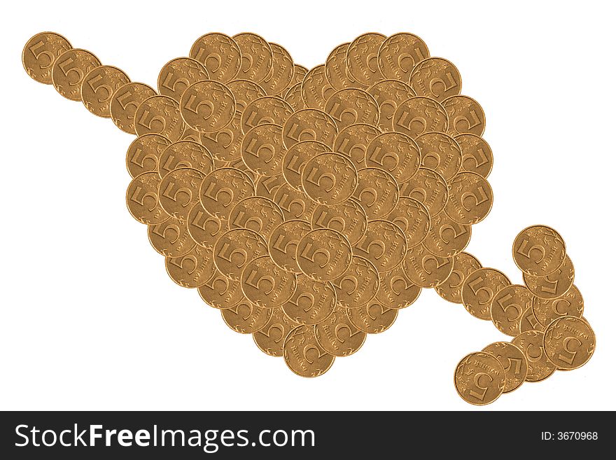 Heart from coins on white background