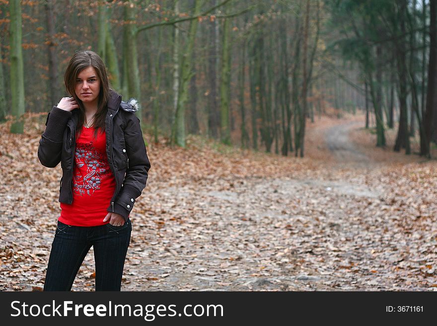 Young girl walking in the forest. Young girl walking in the forest