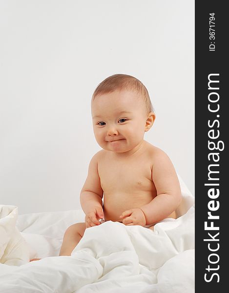 Photo of sweet happy baby girl on white background. Photo of sweet happy baby girl on white background