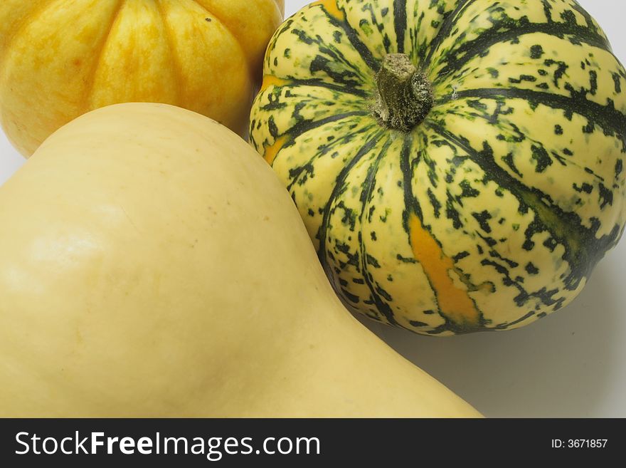 Closeup shot of squashes  against a light background