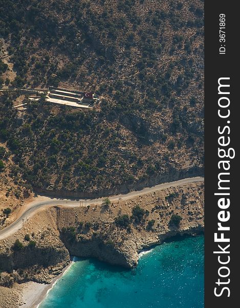 Aerial view on the coast of the Mediterranean sea near the bottom of Babadaga mountain. Aerial view on the coast of the Mediterranean sea near the bottom of Babadaga mountain