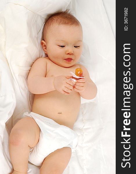 Photo of sweet happy baby girl on white background. Photo of sweet happy baby girl on white background