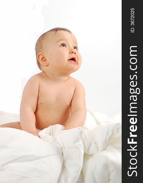 Photo of sweet happy baby girl on white background. Photo of sweet happy baby girl on white background