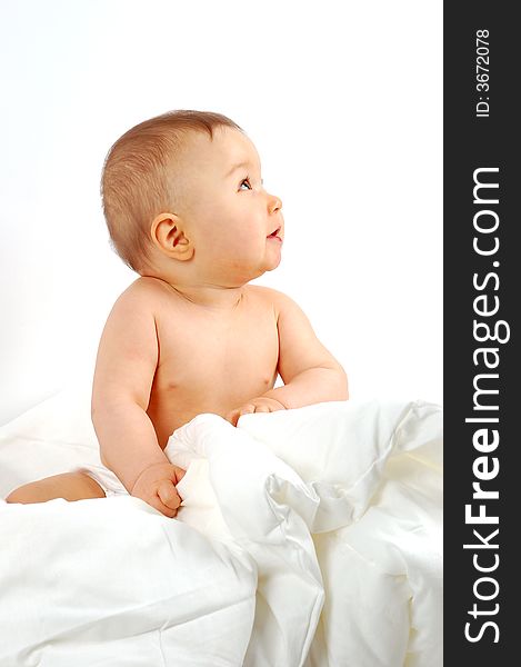 Photo of sweet happy baby girl on white background. Photo of sweet happy baby girl on white background