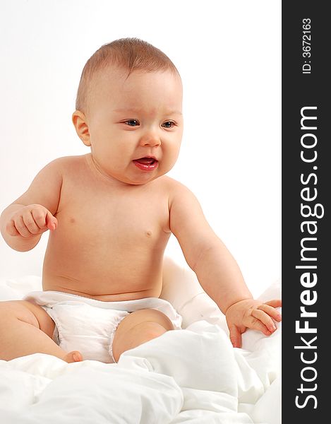 Photo of sweet happy baby girl on white background. Photo of sweet happy baby girl on white background