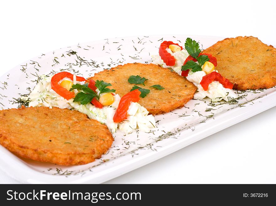 Potato Pancake / Griddle Cake on plate isolated