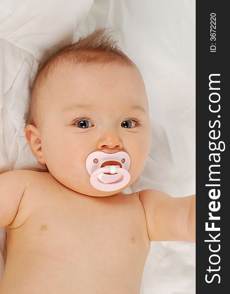 Photo of sweet happy baby girl on white background. Photo of sweet happy baby girl on white background