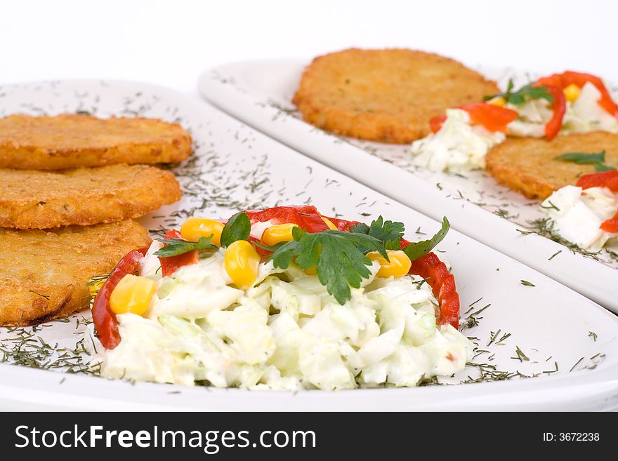 Potato Pancake / Griddle Cake On Plate Isolated