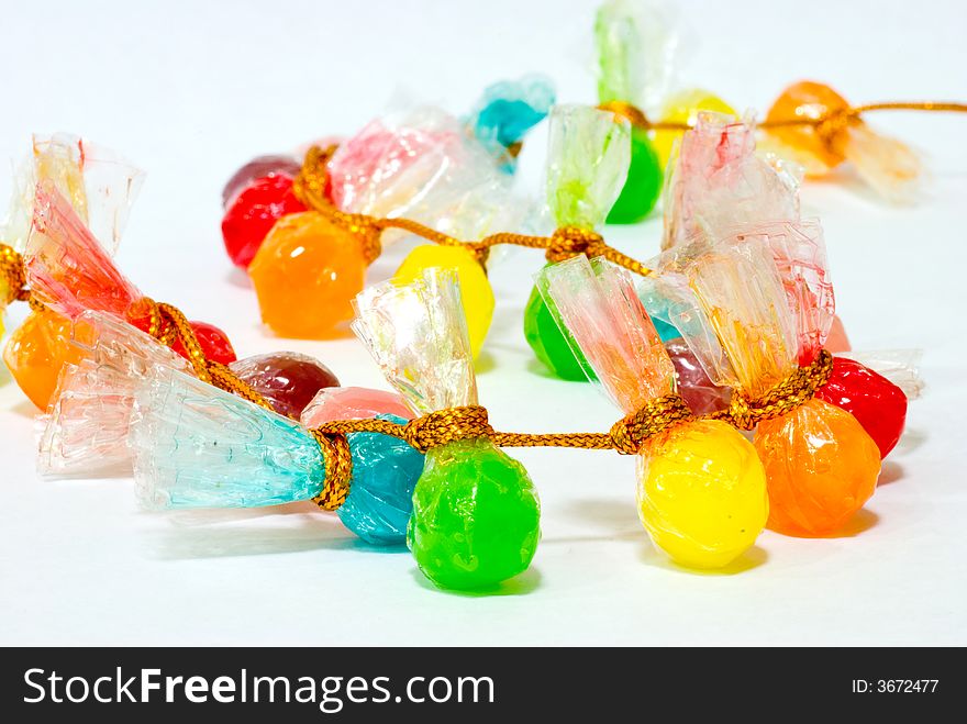 Japanese sweets artfully wrapped and sold as a colorful necklace. Japanese sweets artfully wrapped and sold as a colorful necklace