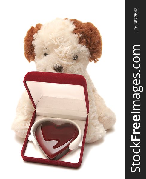 Greeting card - toy dog with heart in a box 02