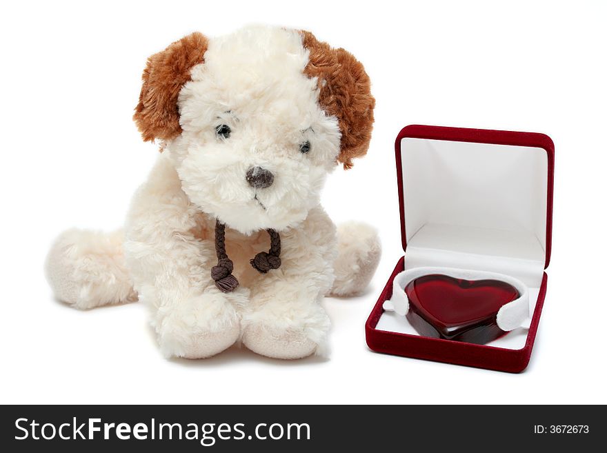 Greeting card - toy dog with heart in a box 03