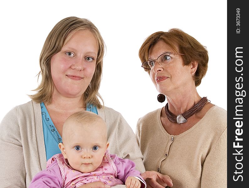 Three generation picture with a baby her mother and her great-grandma. Three generation picture with a baby her mother and her great-grandma