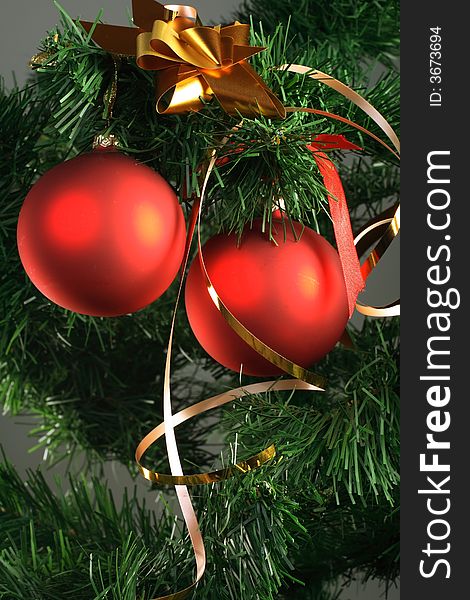 Red Balls Hanging From Christmas Tree