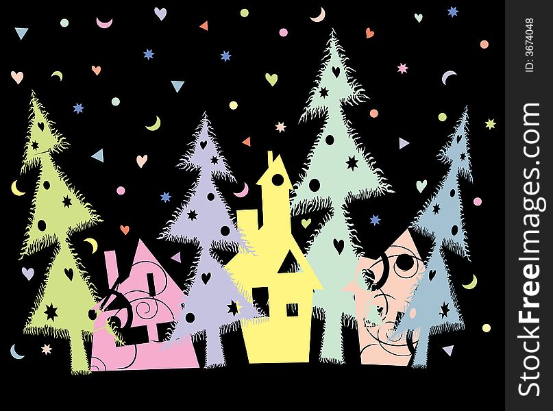 Vector illustration with Christmas town