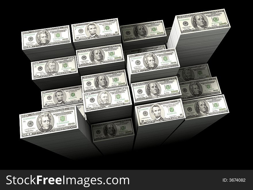 Piles of dollar bills. Digitally generated image. Piles of dollar bills. Digitally generated image.