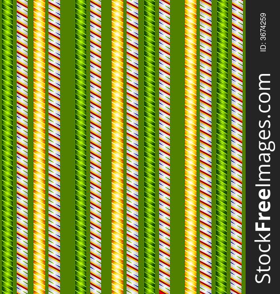 A background pattern featuring rows of candy cane stripes in green and gold colors. A background pattern featuring rows of candy cane stripes in green and gold colors